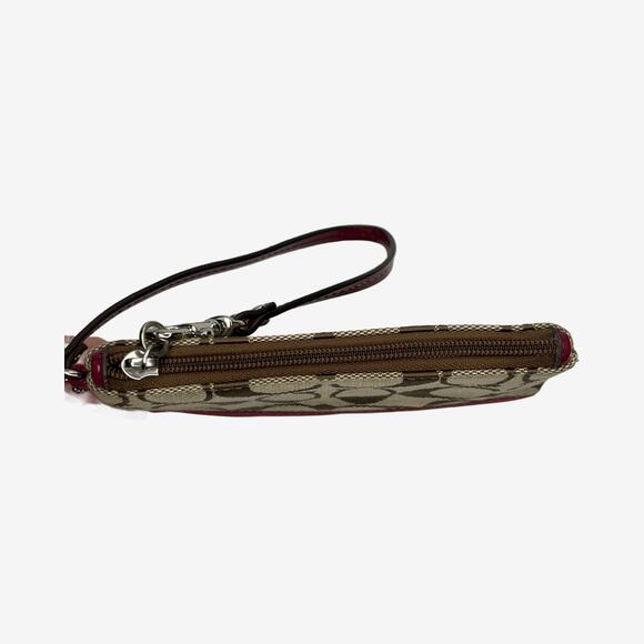 Coach Signature Canvas Wristlet Burgundy Patent Trim Small Pouch Bag - Picture 6 of 14